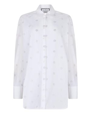 Philipp Plein Regular Fit Shirt Monogram Crystal - White