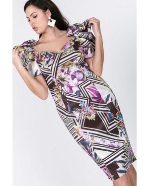 TRUEDAMES Puff Sleeve Bodycon Print Dress - Pink