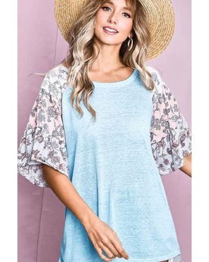 Bibi Floral Sleeve Top - Blue