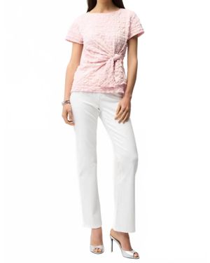 Joseph Ribkoff Bubble Jacquard Sash Knot Fitted Top - White