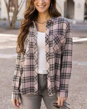 Grace and Lace Favorite Button Up Plaid - Gray
