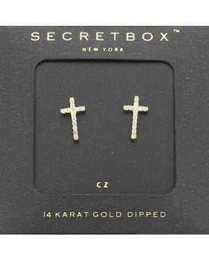 Fashnzfab Secret Box_14K Dipped Cz Cross Stud Earrings - Gray