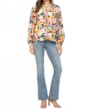 Fate Bold Floral Ruffled High Neck Blouse - Blue