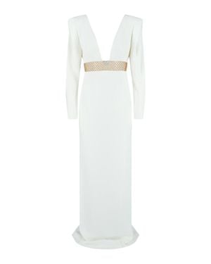 Stella McCartney Long Sleeve Deep V-Neck Gown - White