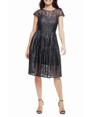 Kensie Foil Lace Short Sleeve Fit And Flare Dress - Black