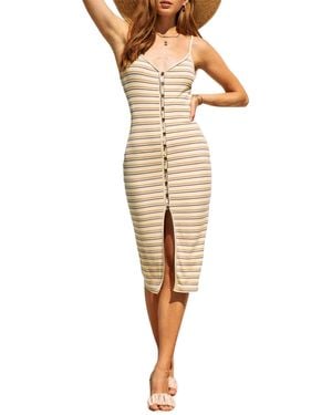 Endless Blu. Ribbed Stretch Modal-Jersey Midi Dress - Natural