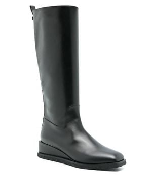 Ferragamo Wayde Leather Wedge Boots - Black