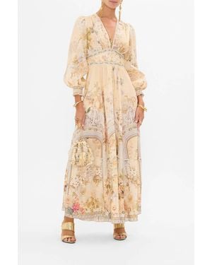 CAMILLA Button Maxi Dress With Shaped Waistband - Natural