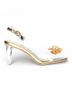Laura Vita Mira 01 Clear Golden Slip-On Cinderella Heel Sandals - Metallic