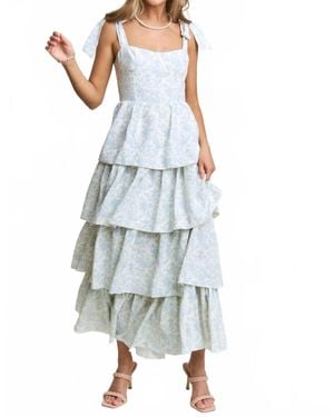 J.Nna Take Another Look Floral Tiered Midi Dress - Blue
