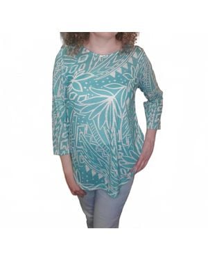 Jess & Jane Rounded Neck And Hem 3/4 Sleeve Top - Blue