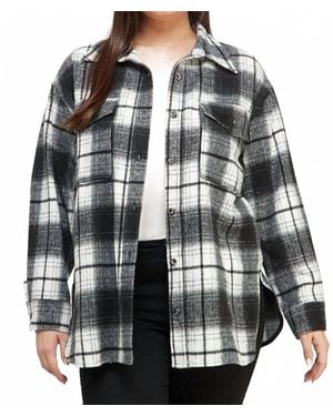 Allie Rose Brushed Plaid Shirt Jacket - Black