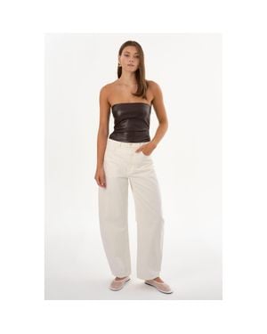 Lamarque Giada Faux Leather Strapless Top - White