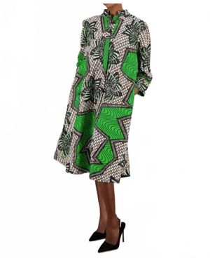 Advance Apparel Mandarin Collar Button Down Dress - Green