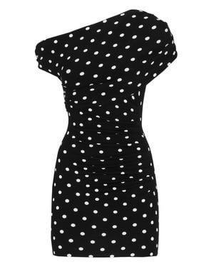 Self-Portrait Asymmetric One-Shoulder Mini Dress With Contrasting Polka Dot Pattern - Black
