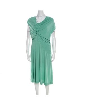 ESCADA Aqua Knit Ruched Draped Front Sleeveless Dress - Green