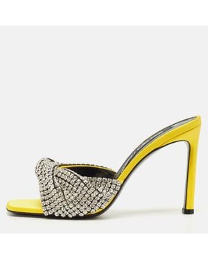 Sergio Rossi Satin Evangelie Crystal Embellished Slide Sandals - Natural
