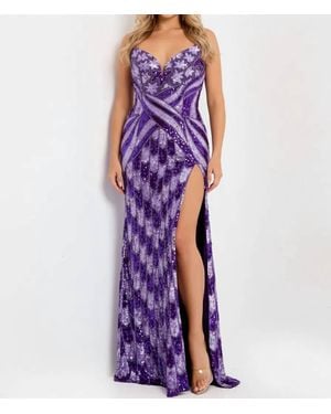 Jovani Sweetheart Sequin Gown With High Slit - Purple