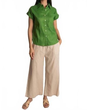 P.Cill Linen Relaxed Short Sleeve Button Up Shirt - Green