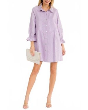 Blue B Rhinestone Striped Button Down Dress - Purple