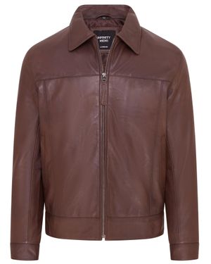 Infinity Leather Retro Classic Leather Harrington Biker Jacket - Brown