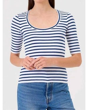 Goldie Lewinter Rib Half Sleeve Scoop Neck Top - Blue