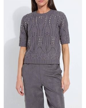 Lyssé Hadley Cozy Short Sleeve Embellished Cable Sweater - Gray