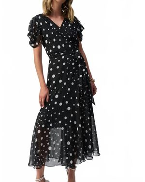 Joseph Ribkoff Chiffon Polka Dota Wrap Dress - Black