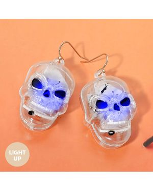 Fashnzfab Light Up Halloween Skull Charm Drop Dangle Earrings - Blue
