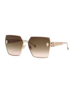 Philipp Plein Sunglasses Square Full Rim, Ivory Frame And Gradient Lens Spp122S0F47 - Brown