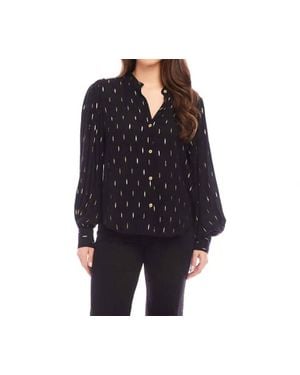 Karen Kane Mariat Metallic Shirred Sleeve Top - Black