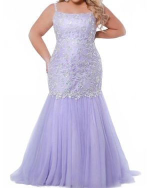 Sydney's Closet Lace Tulle Applique Mermaid Gown - Purple