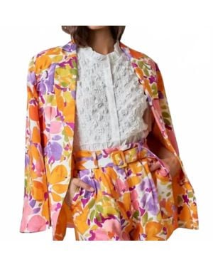 Lalavon Alyssa Floral Print Blazer - White