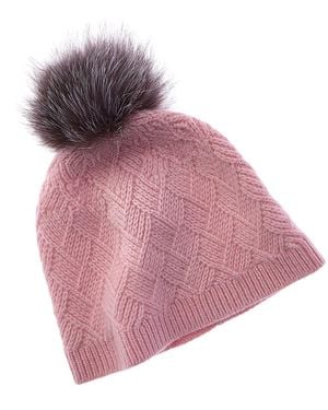 Amicale Cashmere Basketweave Cashmere Hat - Pink