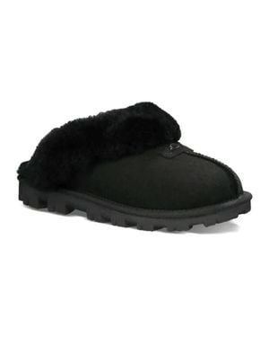 UGG Coquette 5125-Fur Slippers Suede Fur Trim Slip-On Comfort Clog - Black