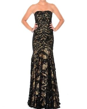 Precious Formals Lace-And-Sequins Overlay Strapless Gown - Black