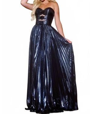 Jovani Glamorous Strapless Gown With Floral Accents And Cutout Detail - Blue