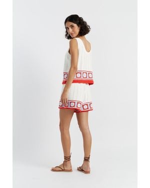 Chinti & Parker Terracotta Cotton Hand Crochet Shorts - Red