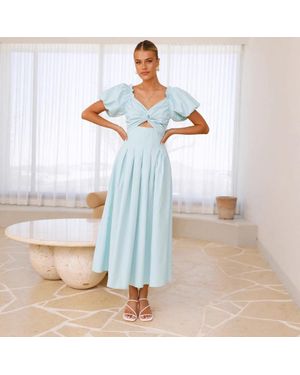 TRUEDAMES Sexy Hollow Senior Sense Slim A Word Waist And Long Dress - Blue