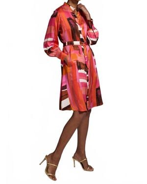 NIC+ZOE Artful Blocks Glossy Shirtdress - Red