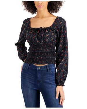Planet Gold Juniors Square-Neck Smocked Top - Blue