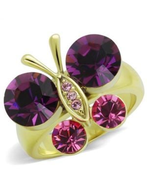 Fashnzfab Ip(Ion Plating) Stainless Steel Ring With Top Grade Crystal - Purple