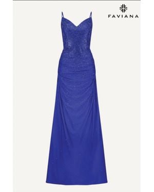 Faviana Corset Maxi Dress With Hotfix Crystals - Blue