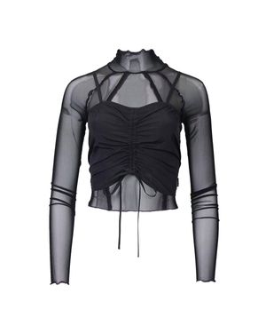 ZEMETA Two-Piece Layered Mesh And Stretch-Jersey Turtleneck Top - Black