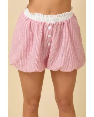 TRUEDAMES Seersucker Stripe Bubble Hem Boxer Shorts - Pink
