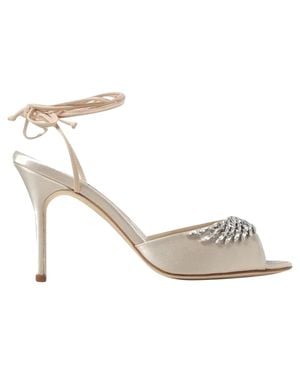 Manolo Blahnik Plumena 090 Satin Sandals - White