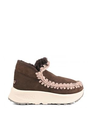 Mou Whipstitch Sheepskin-Lined Suede Sneakers - Brown