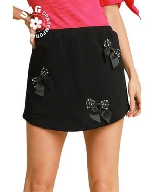 Umgee French Terry Skort With Rhinestone Ribbon Details - Black