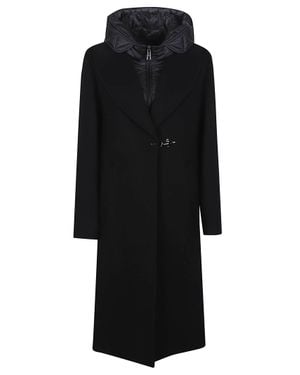 Fay Double Front Hooded Long Wool Coat - Black