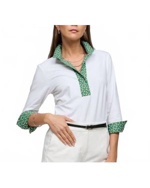 Hinson Wu Ainsley 3/4 Sleeve Chain Link Polo Shirt - White